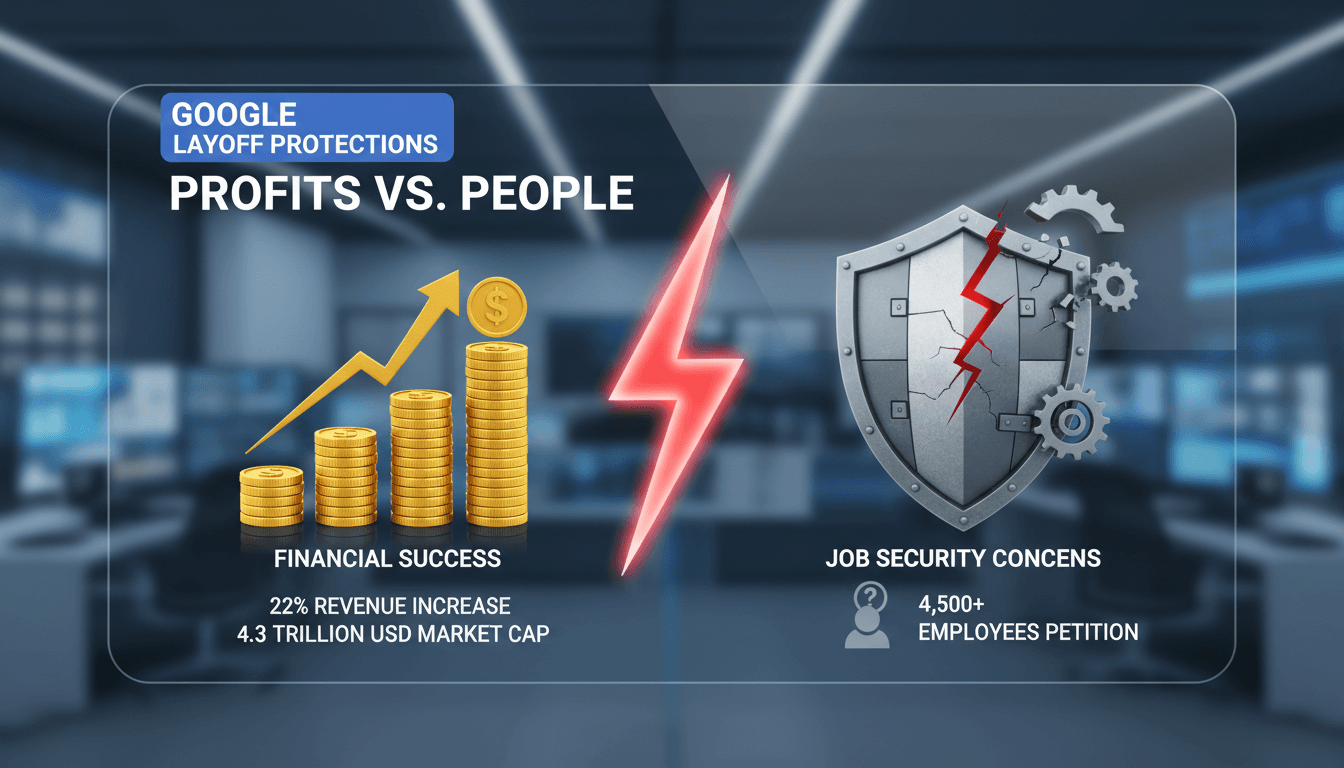 Google employees rally for job security protections amidst financial success.