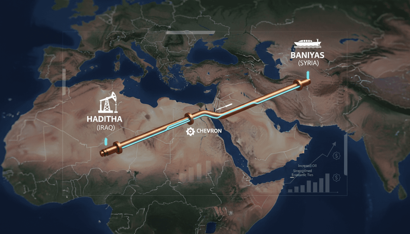 Map showing the oil pipeline route from Haditha to Baniyas