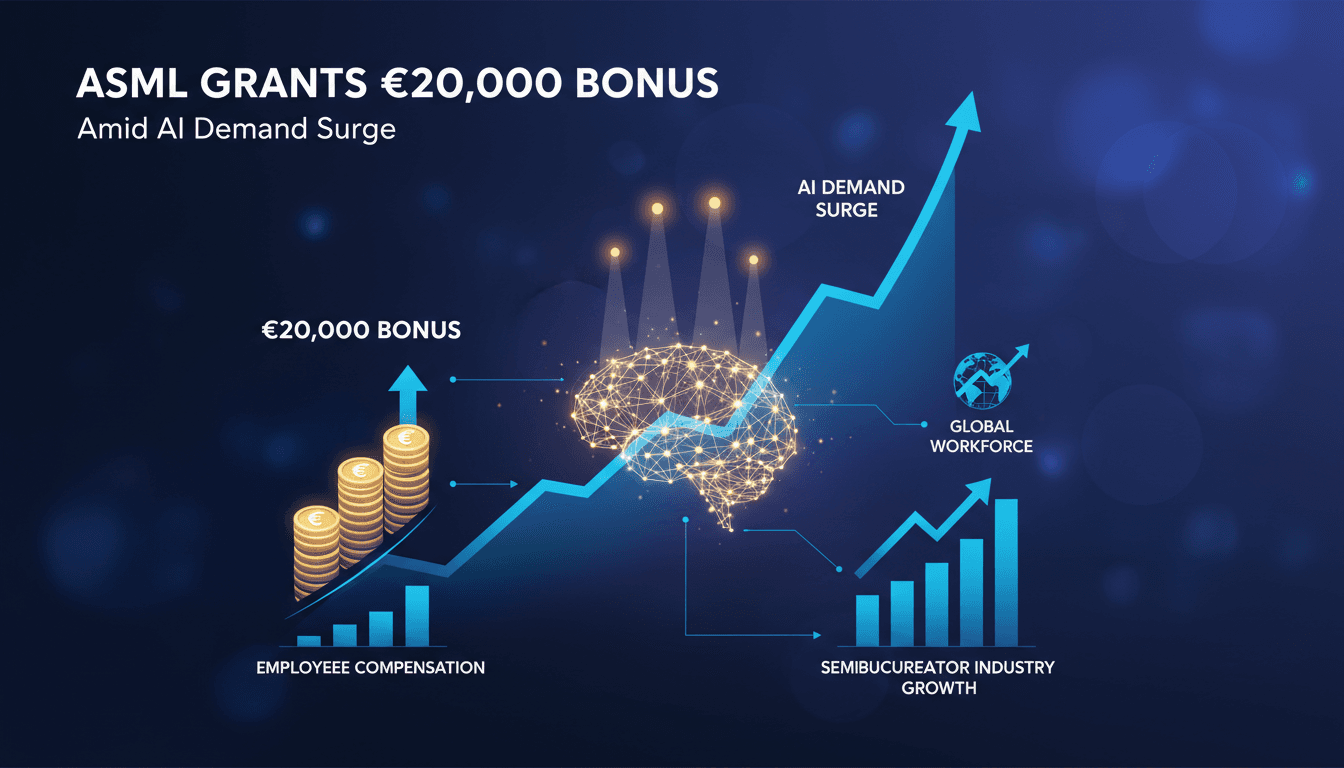ASML employees celebrating the announcement of a €20,000 bonus.