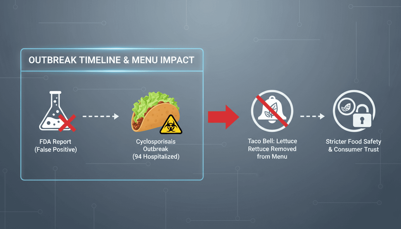 Taco Bell restaurant with a sign indicating lettuce removal from the menu