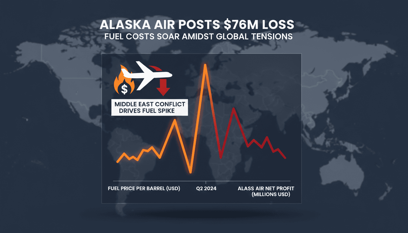 Alaska Air logo with a backdrop of rising fuel prices and geopolitical tensions.