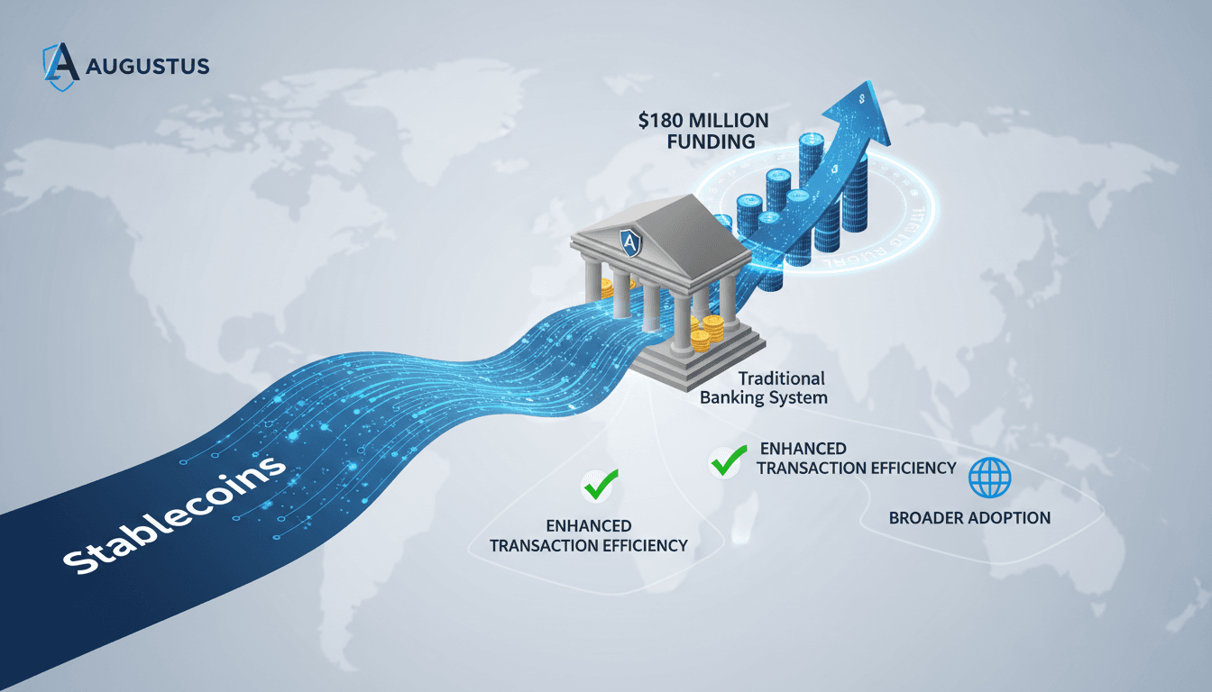 Augustus logo with a visual representation of stablecoin integration in banking systems.