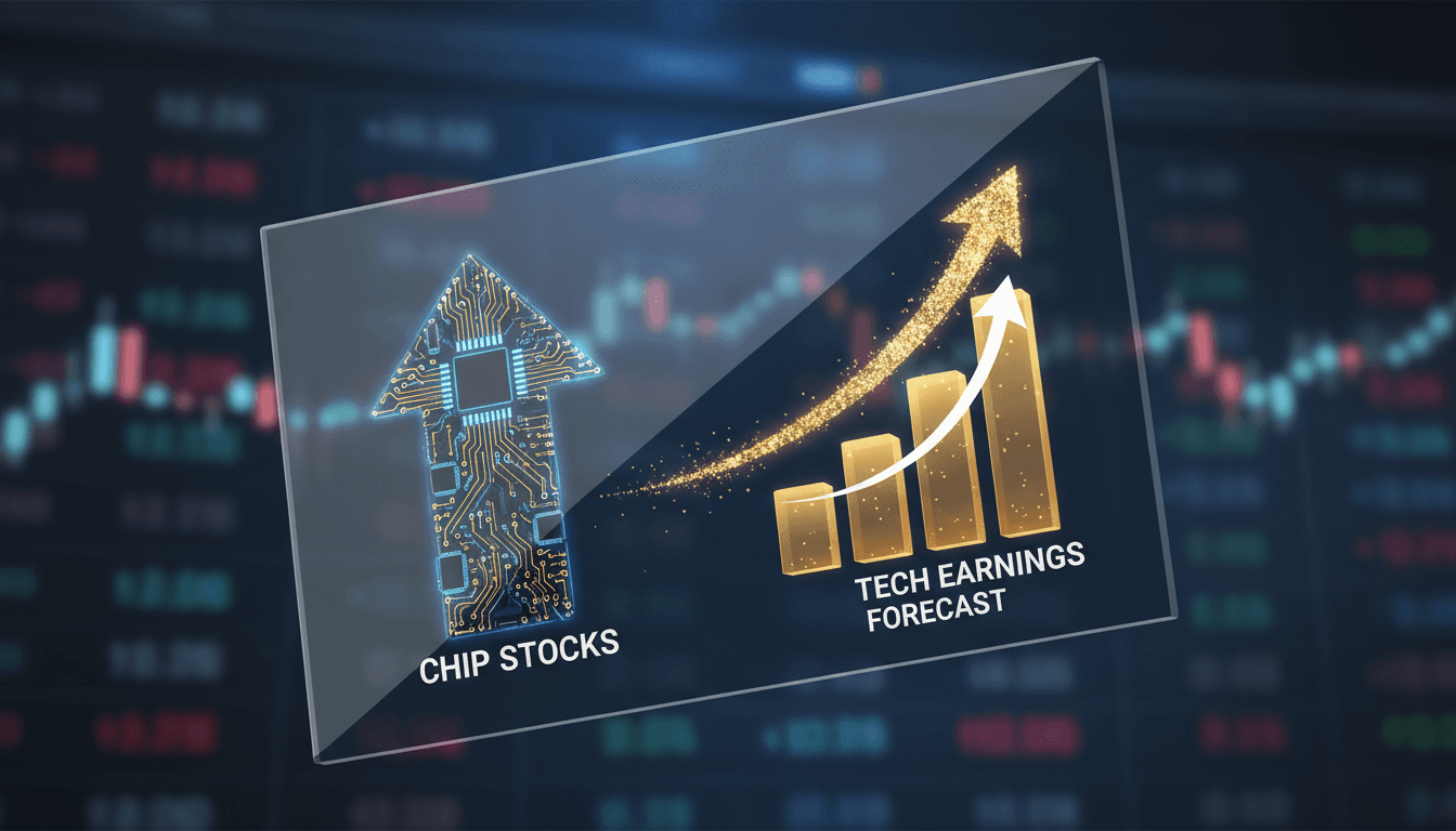 A graph showing the rise of U.S. stock markets alongside chip stock recovery.