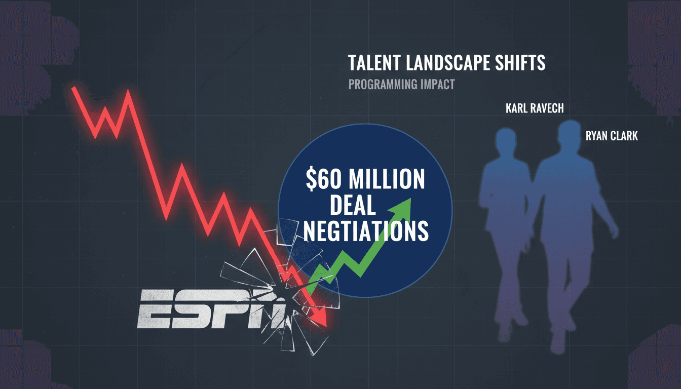 ESPN logo with a backdrop of sports broadcasting changes