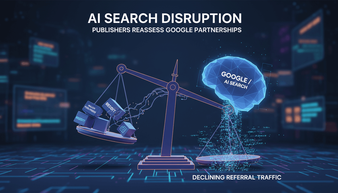 Illustration of publishers reassessing partnerships with Google in the AI era.