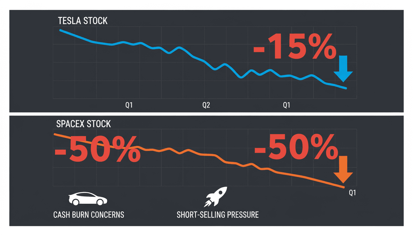 Graph showing the stock performance of Tesla and SpaceX over recent months.