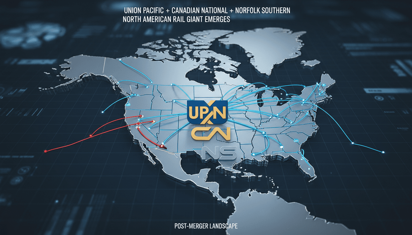 Union Pacific and Canadian National Railway logos with a railroad background