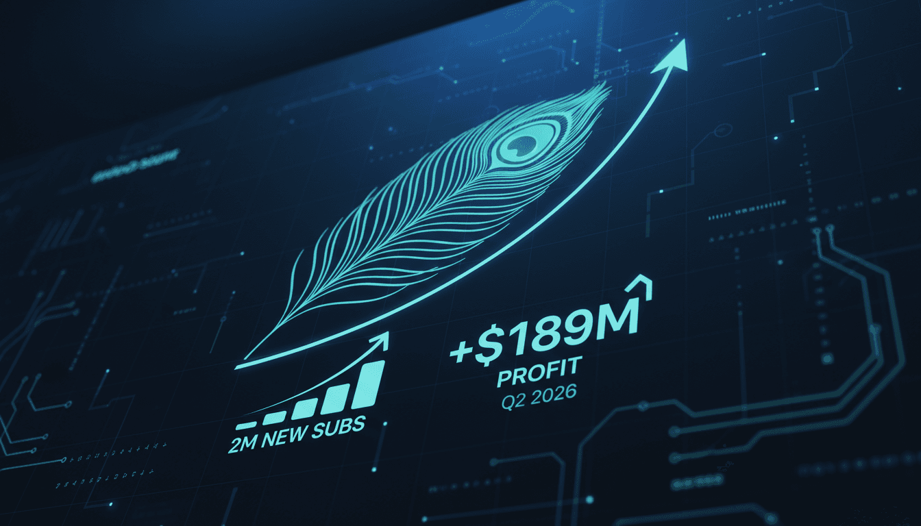 Peacock streaming service logo with financial growth graphics