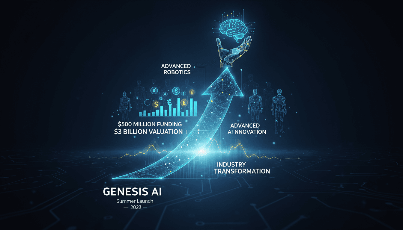 Genesis AI logo with a futuristic robotics background