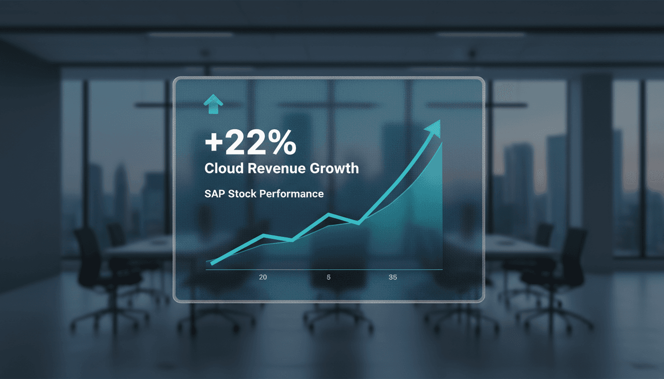 SAP logo with a graph showing cloud revenue growth and stock price increase