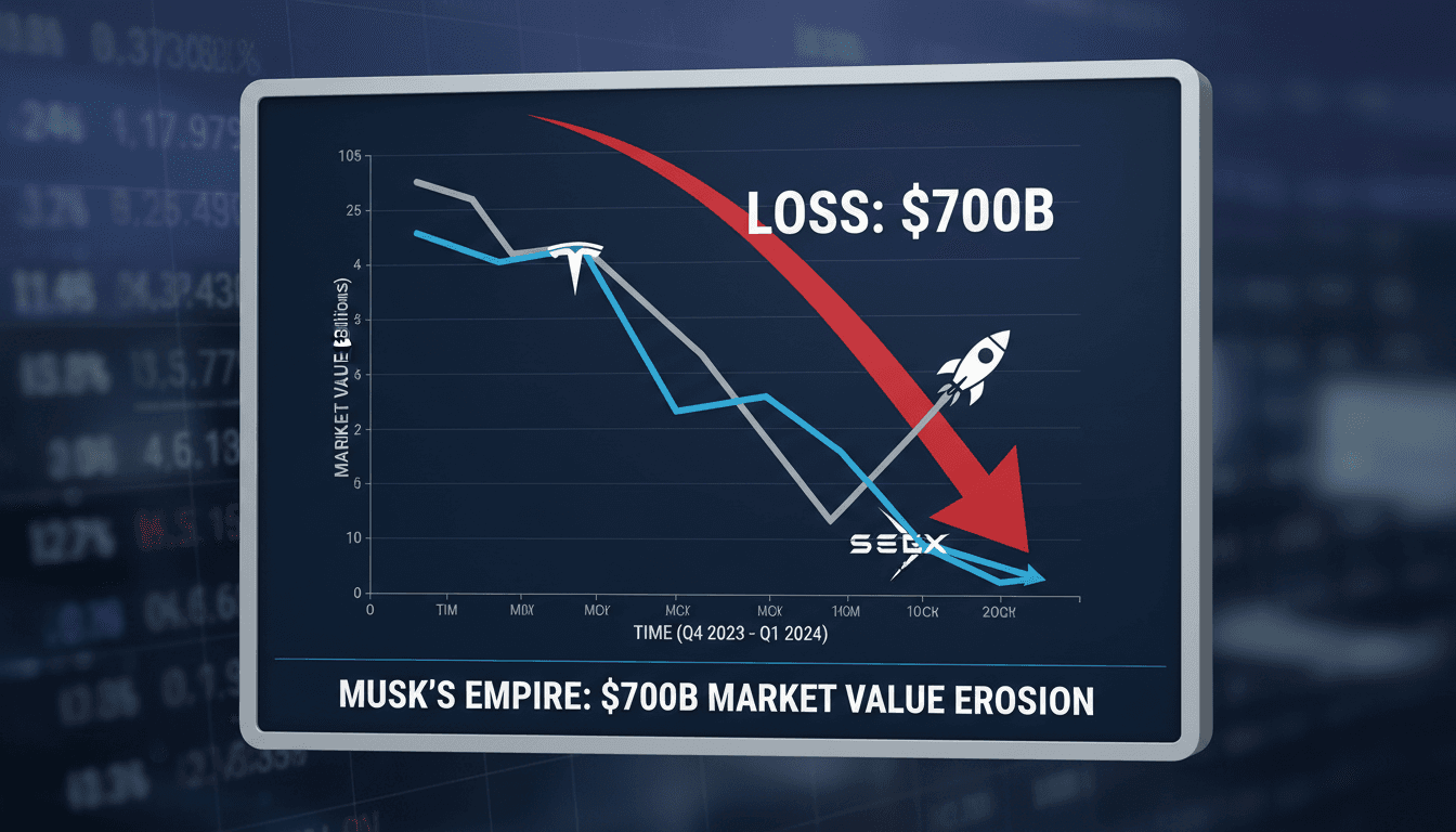 Graph showing the decline in market value for Tesla and SpaceX