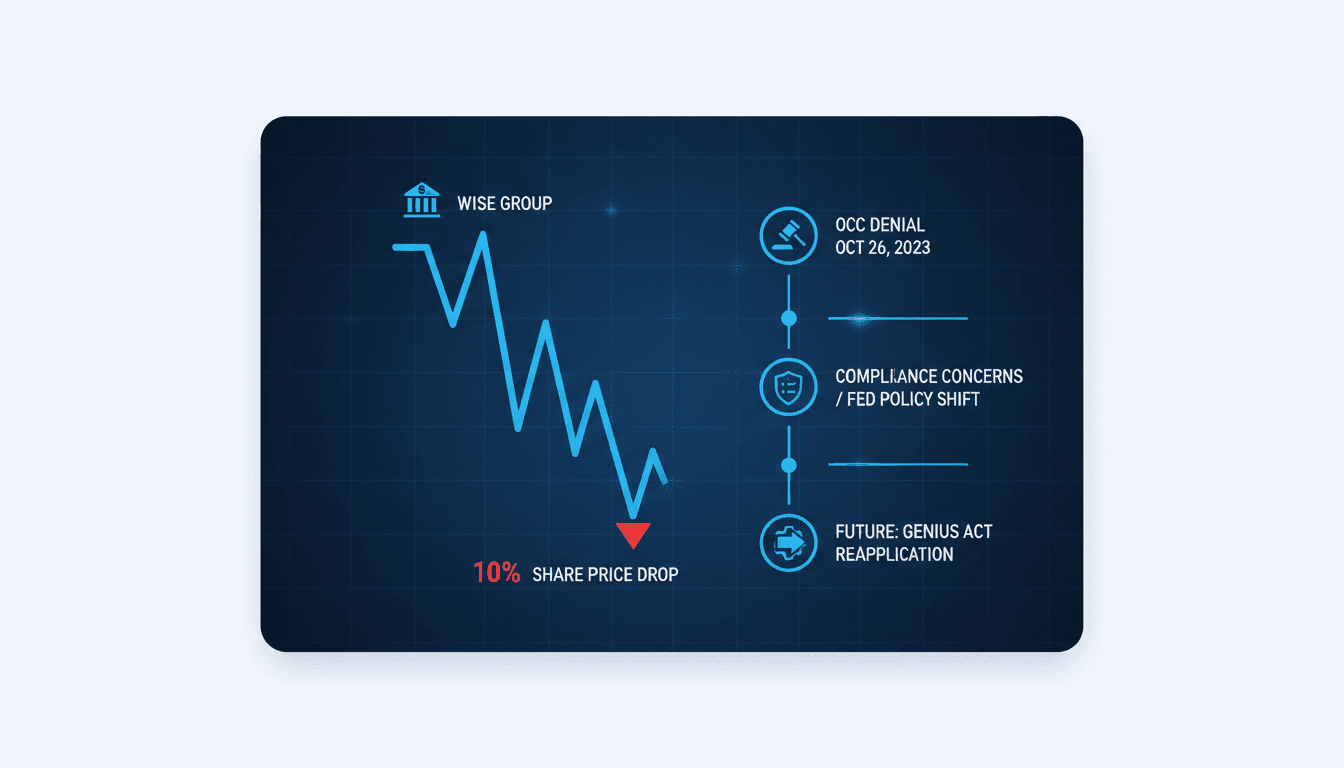 Wise Group logo with a declining stock chart background