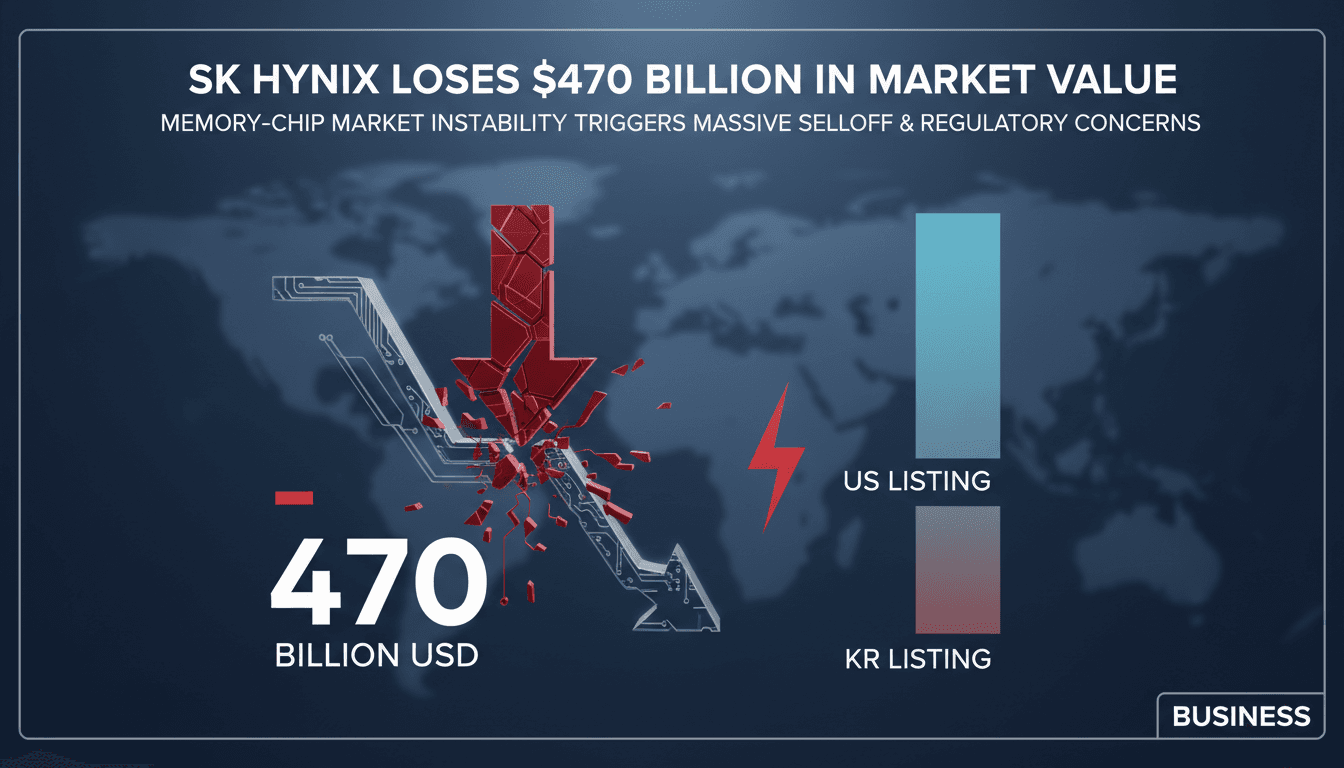 Graph showing SK Hynix's market value decline and share price discrepancies.