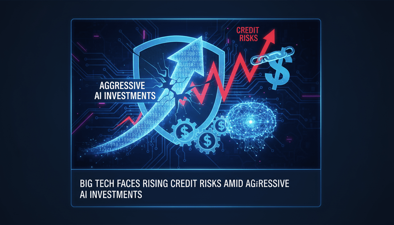 Illustration of Big Tech companies facing credit risks from AI investments.