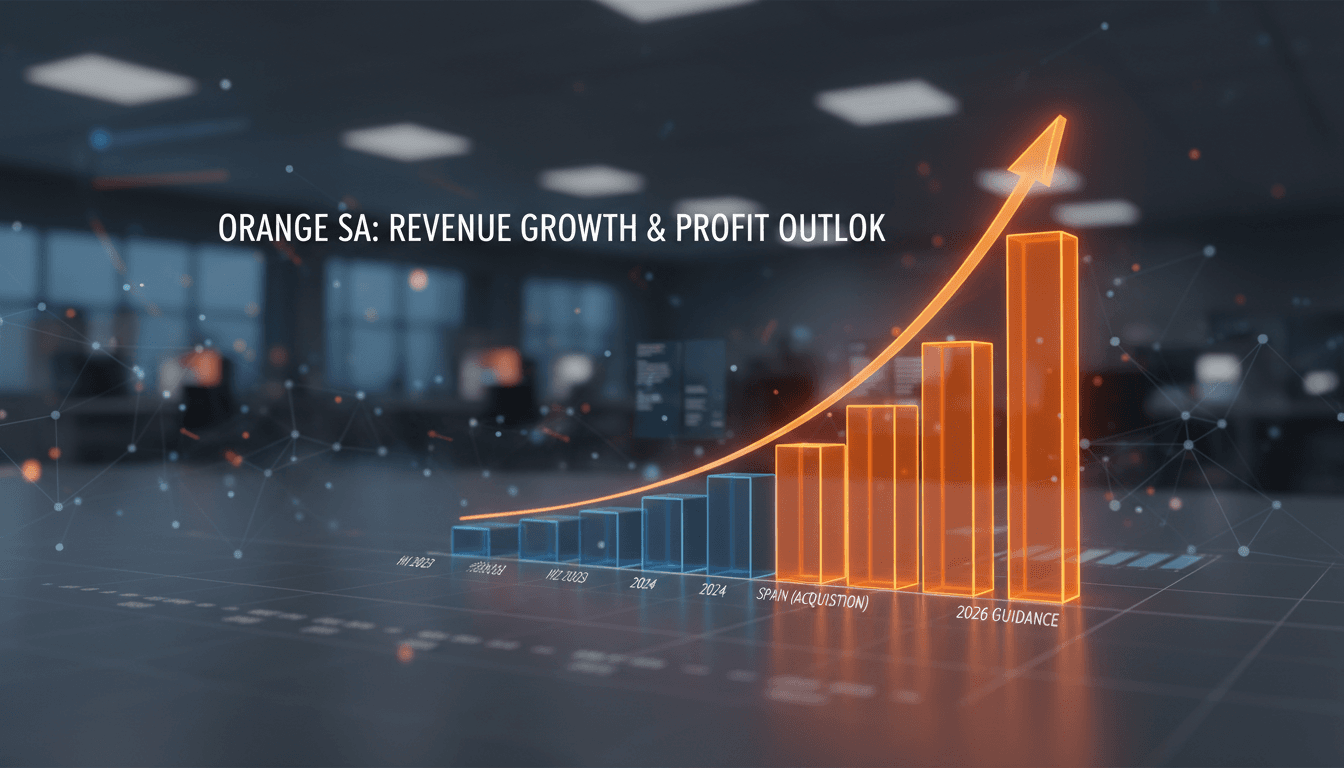 Orange SA logo with a backdrop of global telecommunications growth.