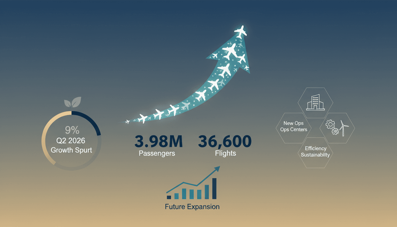 Infographic illustrating passenger growth and sustainability initiatives in Saudi Arabia's second airport group.