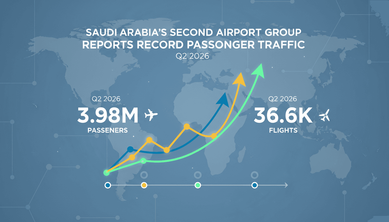 Aerial view of a busy airport terminal in Saudi Arabia during peak travel season.