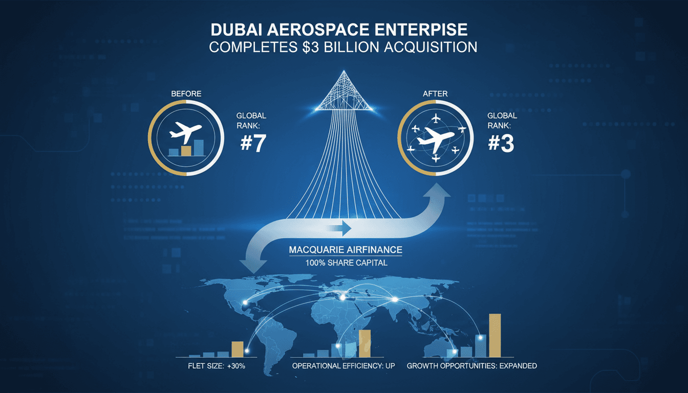 Dubai Aerospace Enterprise logo with aircraft leasing imagery