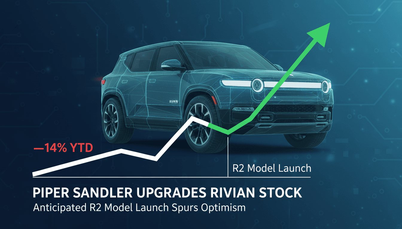 Rivian electric vehicle with stock market graphics