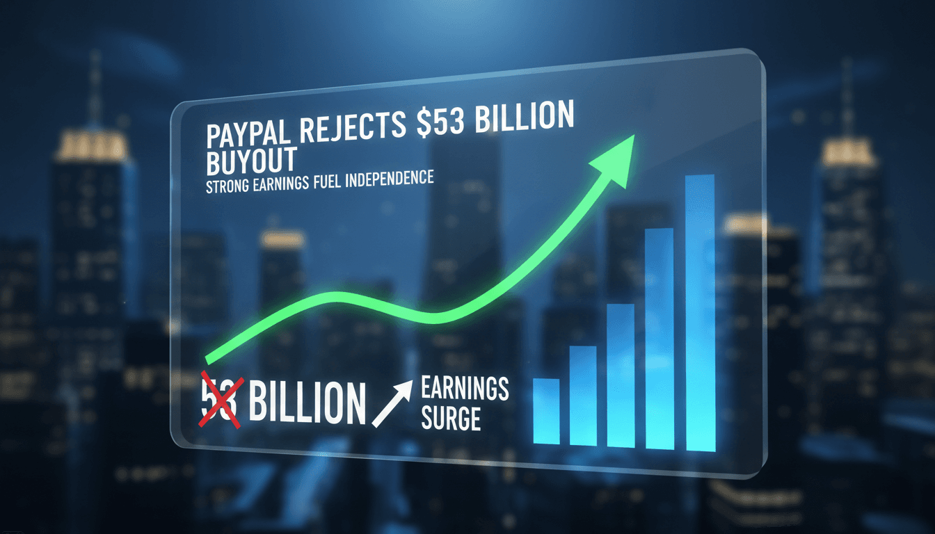 PayPal logo with financial growth graphics