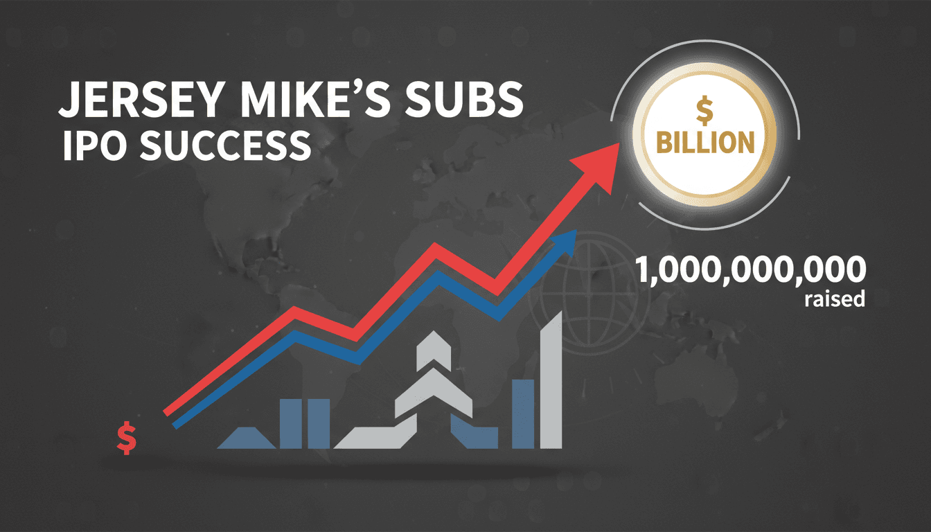 Jersey Mike's Subs logo with IPO announcement graphic