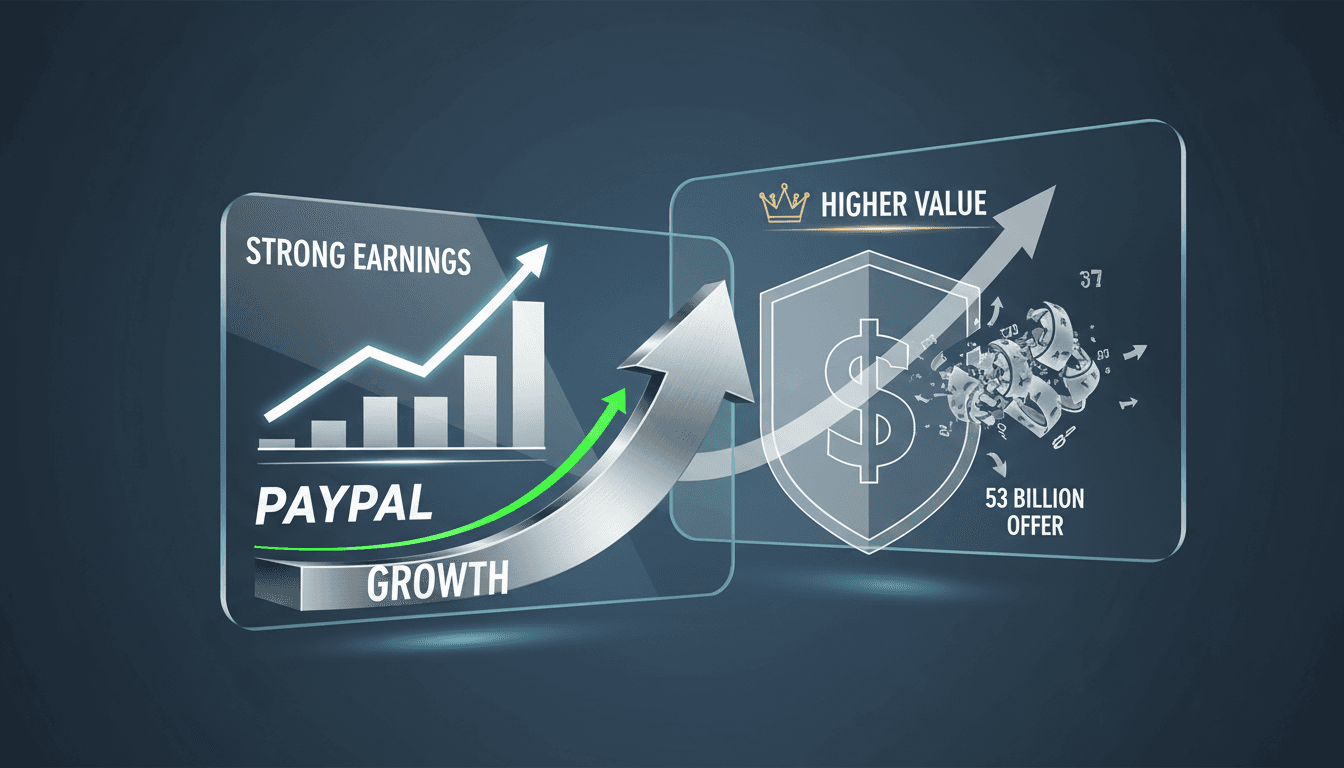 PayPal logo with financial growth graphics