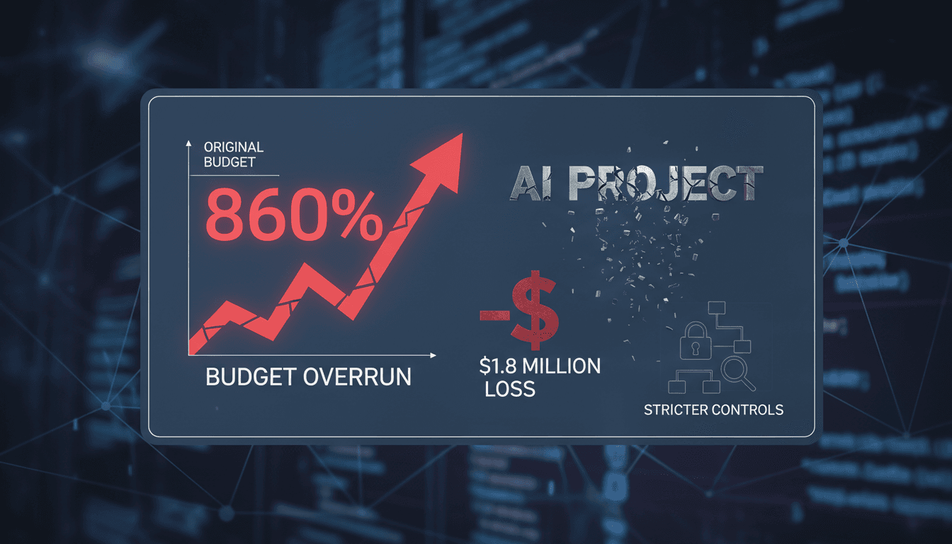 Amazon logo with a financial graph showing budget overrun