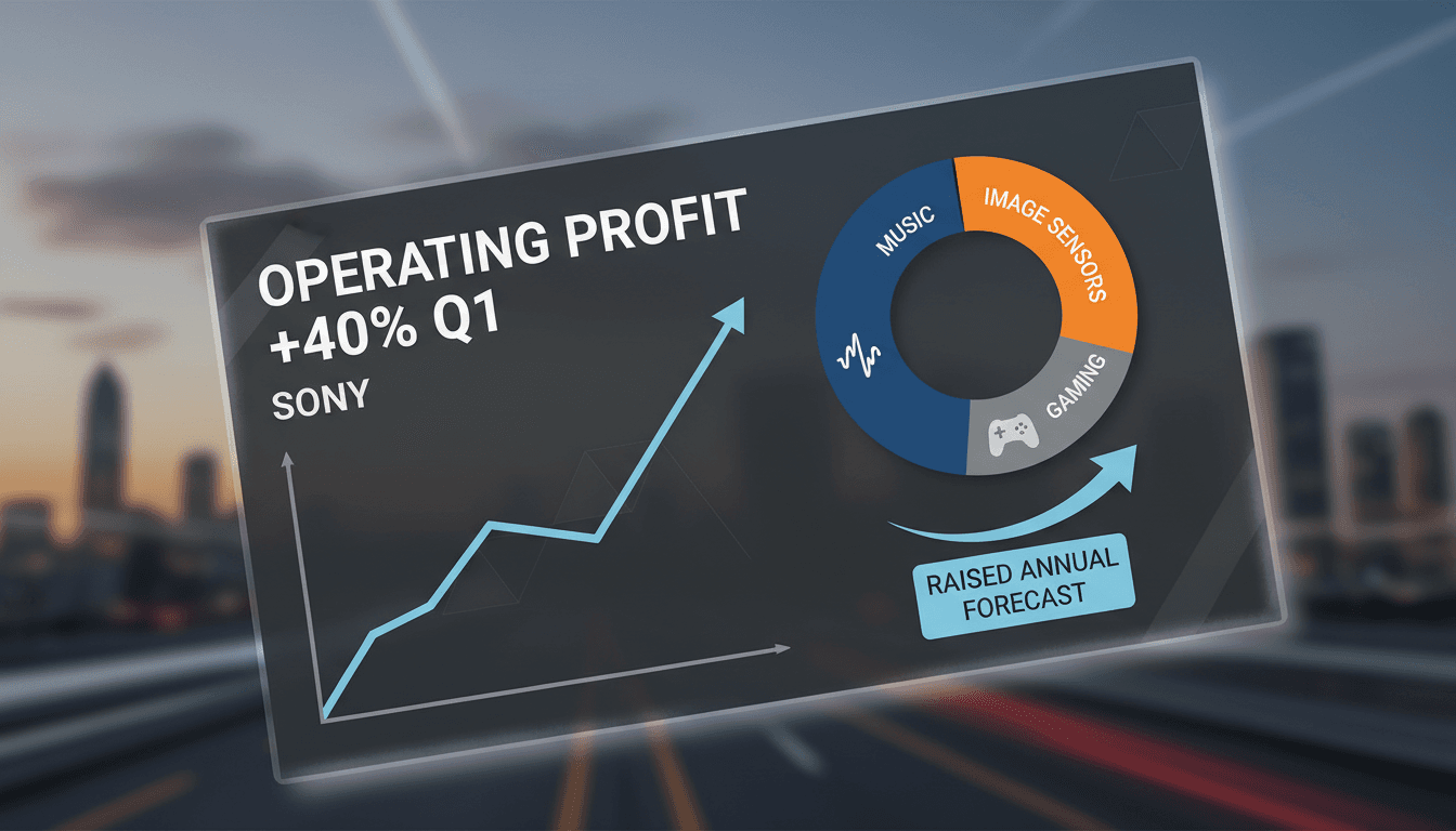 Graph showing Sony's Q1 operating profit increase and forecast adjustments.