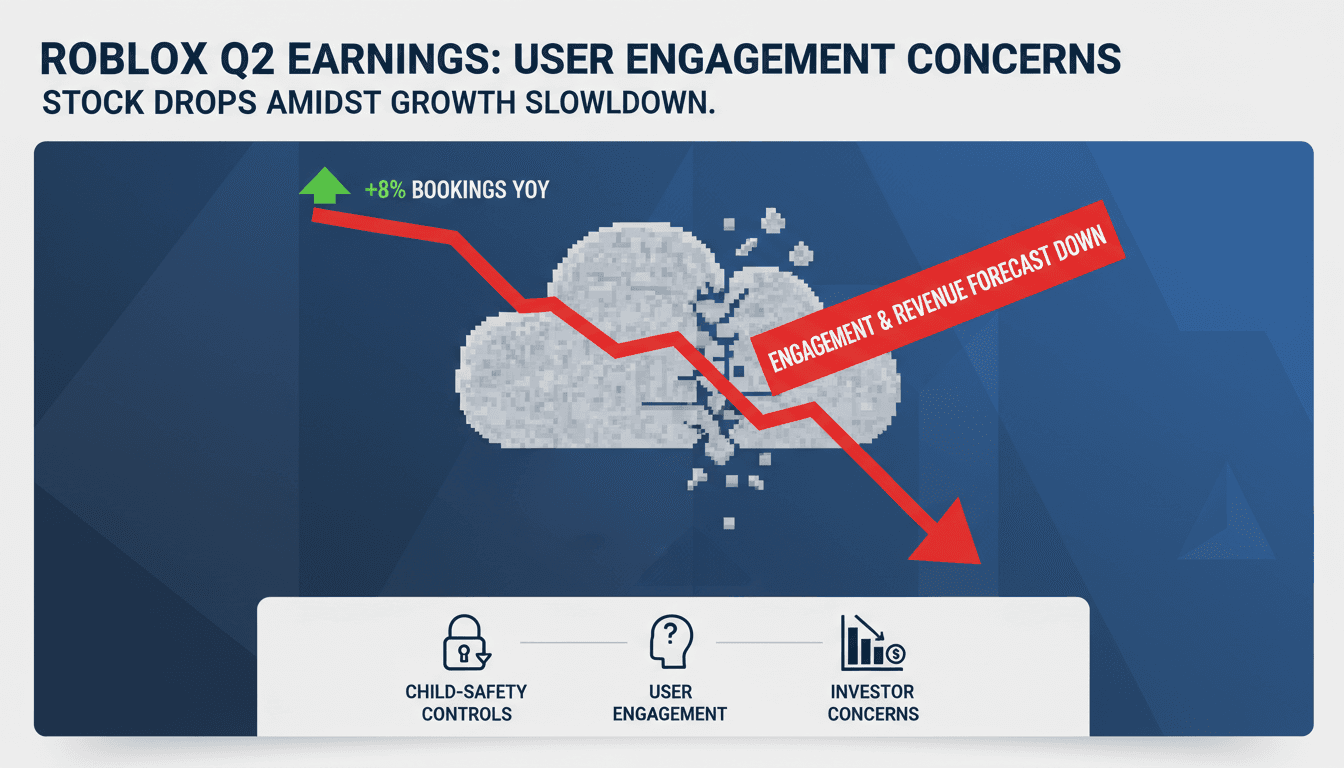 Roblox logo with financial graphs illustrating earnings and user engagement trends.