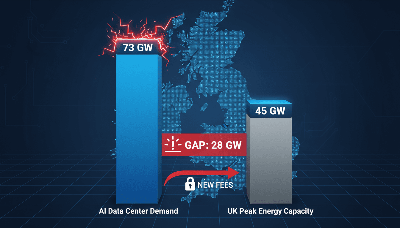 A visual representation of the UK energy grid and data center demand dynamics.