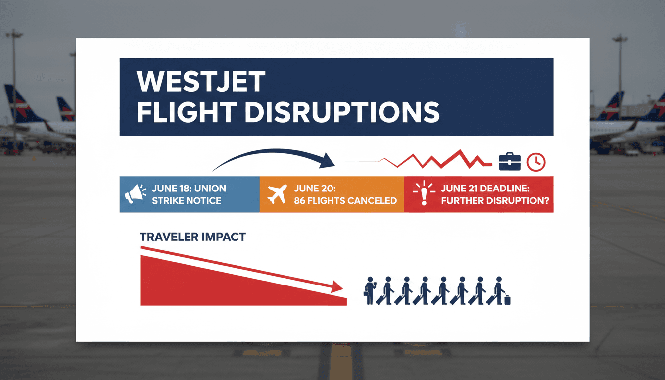WestJet aircraft parked at the airport amid flight cancellations