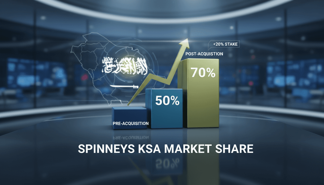 Spinneys logo with a backdrop of Saudi grocery market imagery