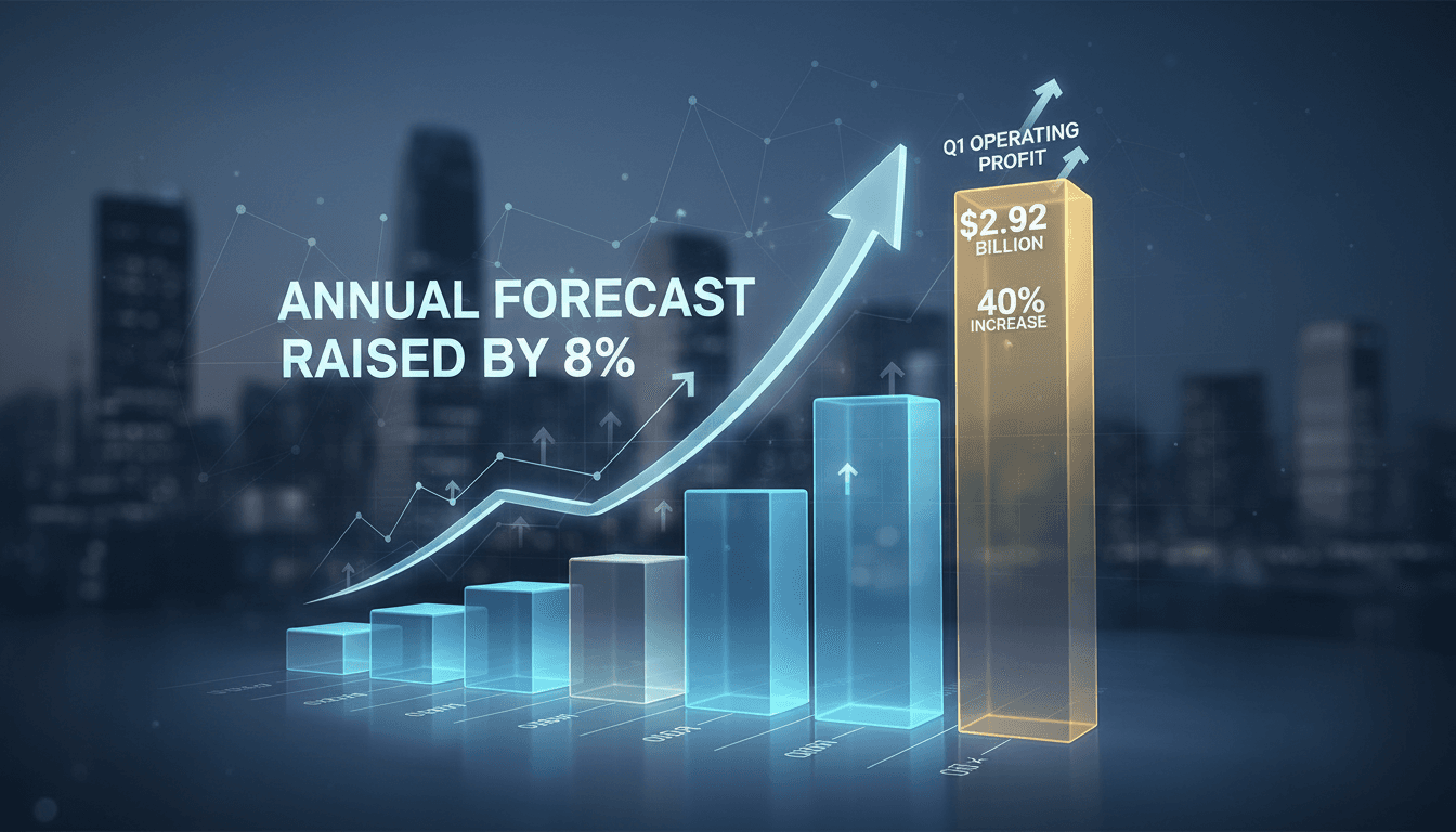 Graph showing Sony's operating profit growth and revised forecast