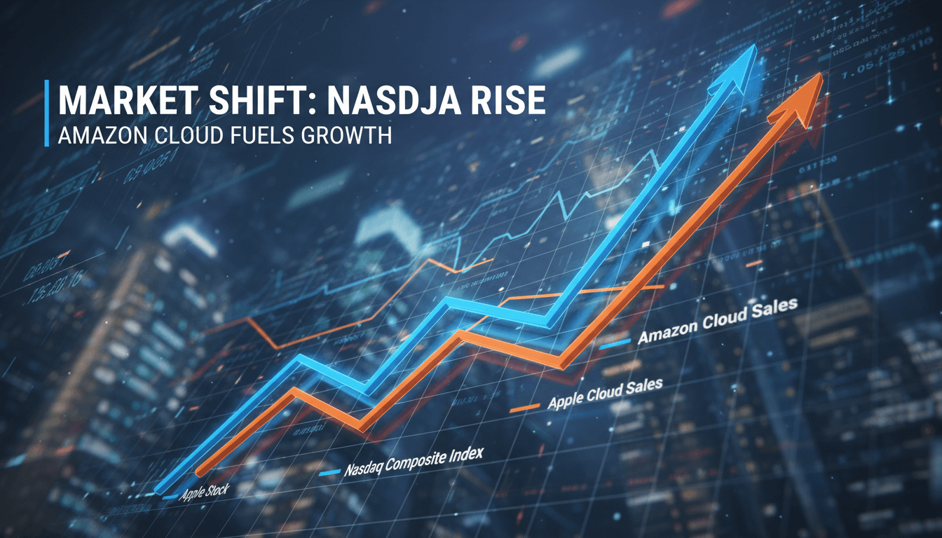 Graph showing Nasdaq Composite rise linked to Amazon's cloud sales performance.