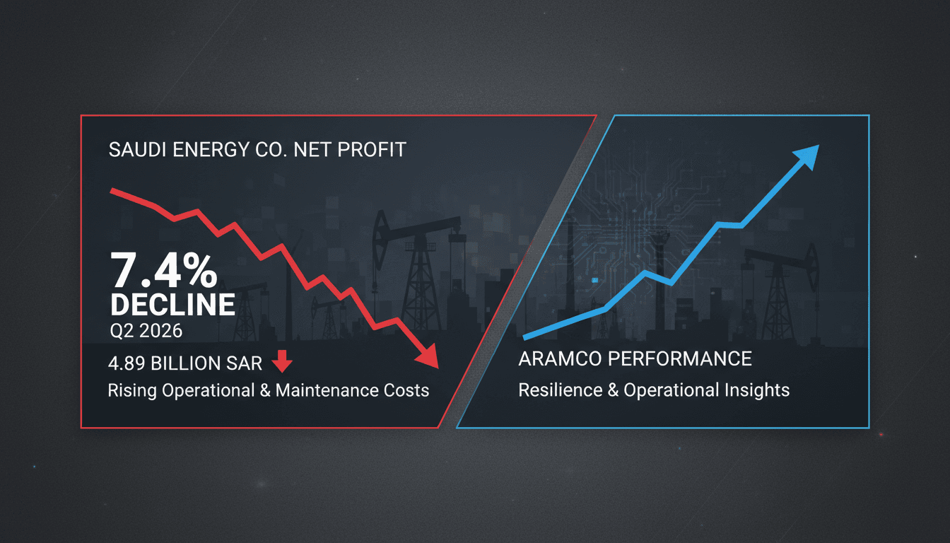 Graph showing the decline in Saudi Energy Company's net profit for Q2 2026.