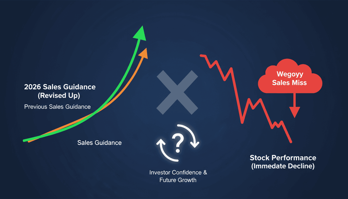 Novo Nordisk logo with stock market graph background