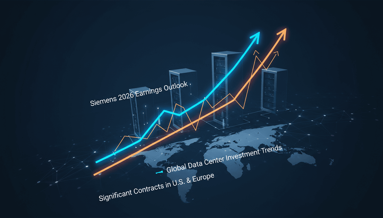 Siemens logo with a backdrop of data center infrastructure