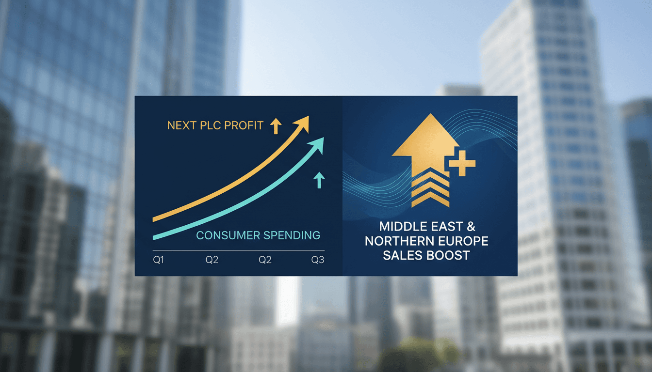 Next PLC logo with a backdrop of retail sales growth trends