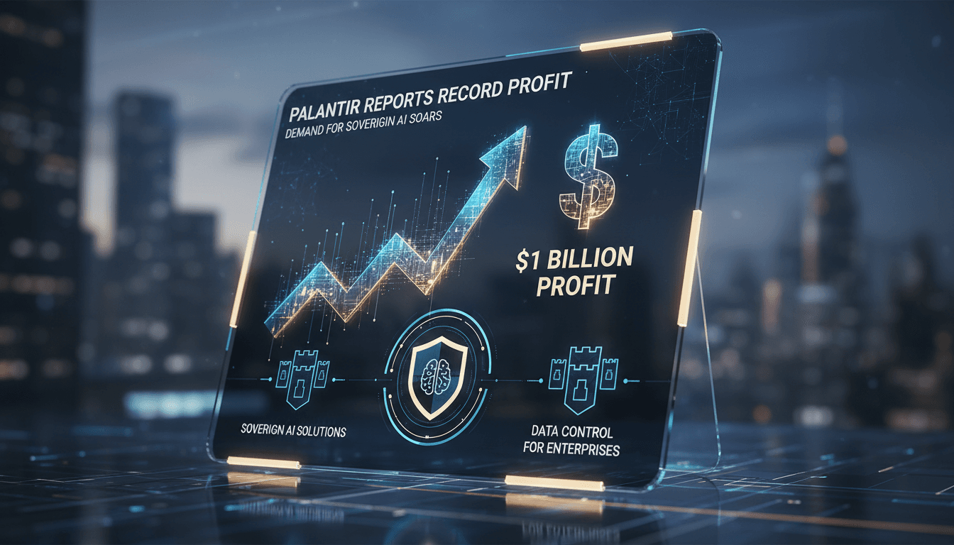 Palantir Technologies logo with a financial growth graph