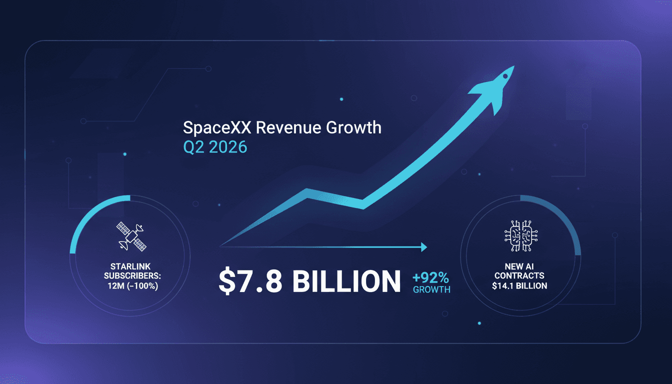 SpaceX logo with a graph showing revenue growth in Q2 2026