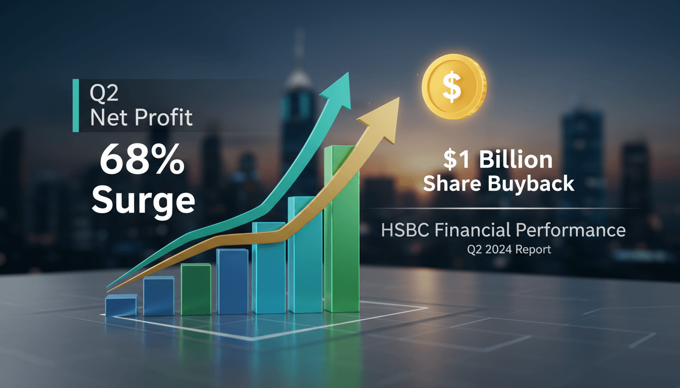 HSBC logo with financial growth graphics
