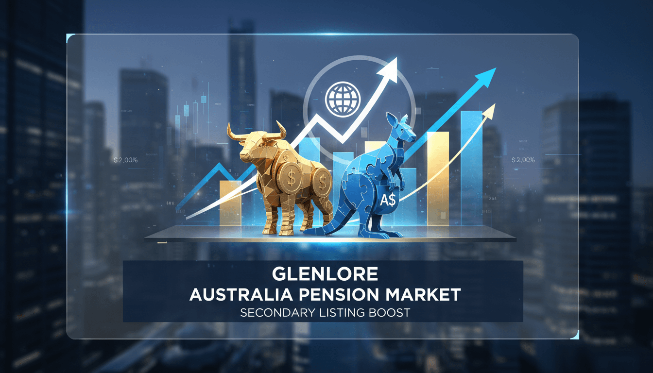 Glencore's logo with a backdrop of the Australian financial market