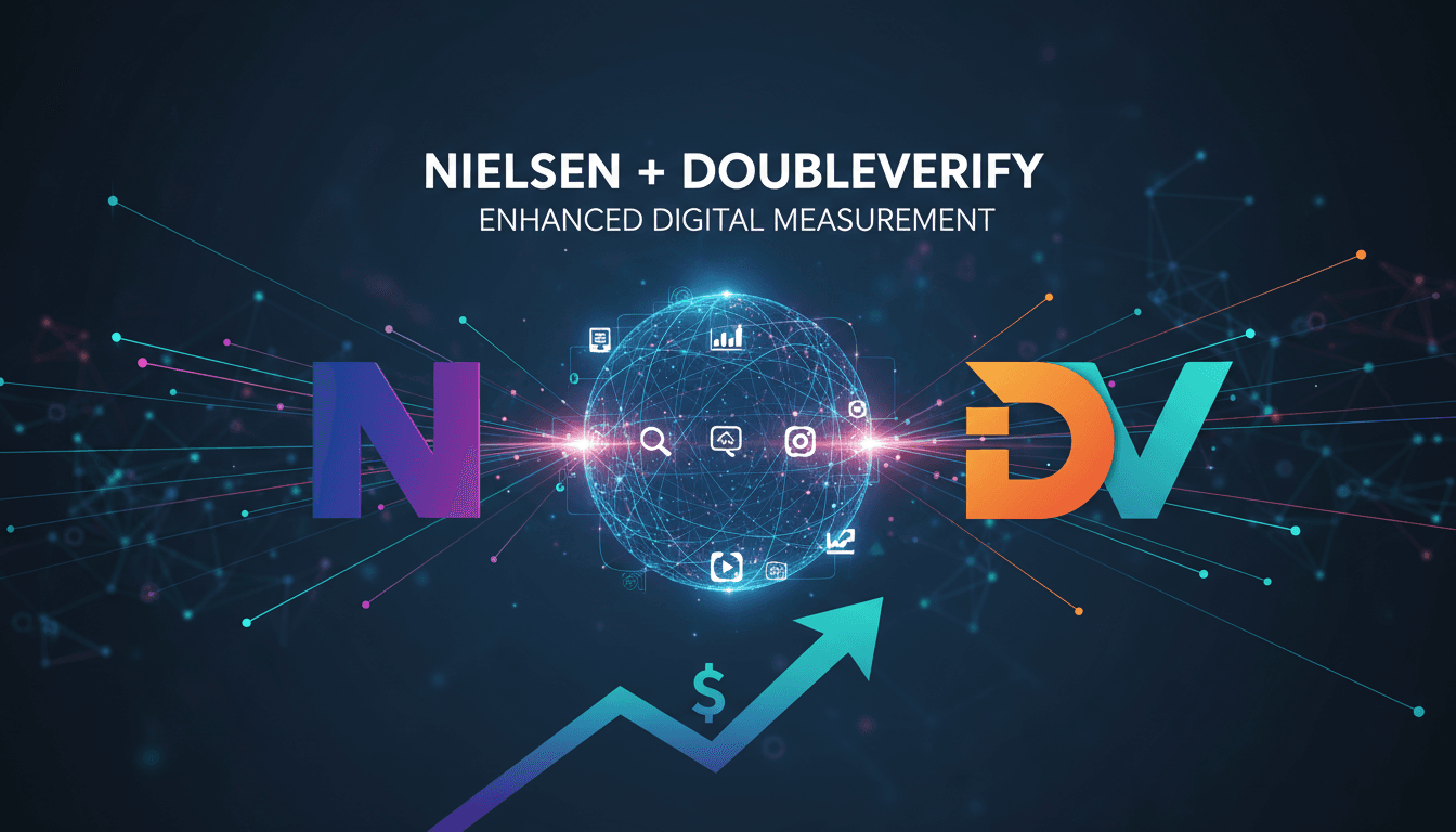 Nielsen and DoubleVerify logos with a digital analytics background