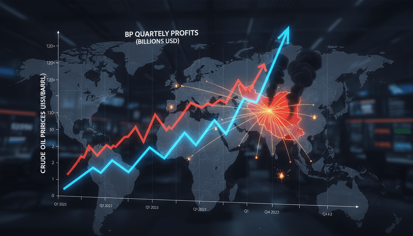 Graph showing BP and Glencore profit increases linked to oil price surges.