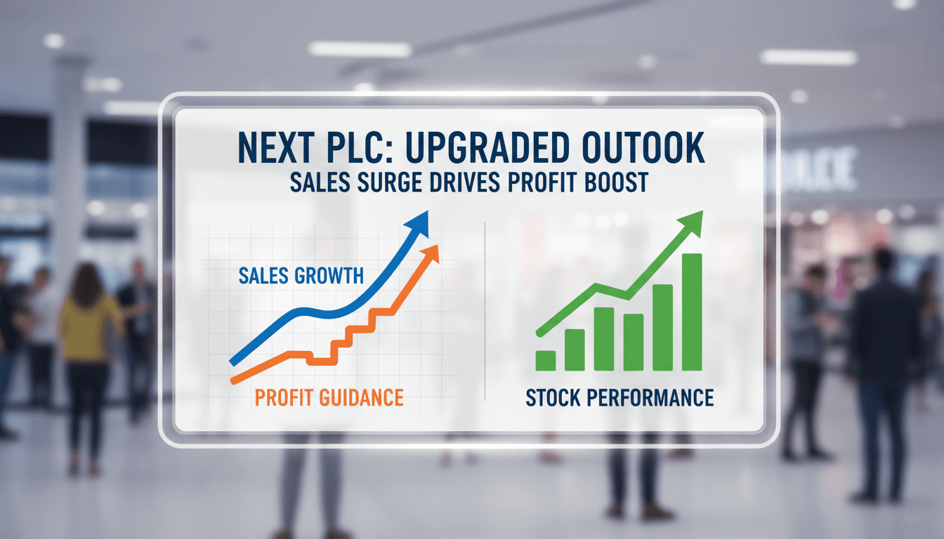 Next PLC logo with a background of retail sales growth charts