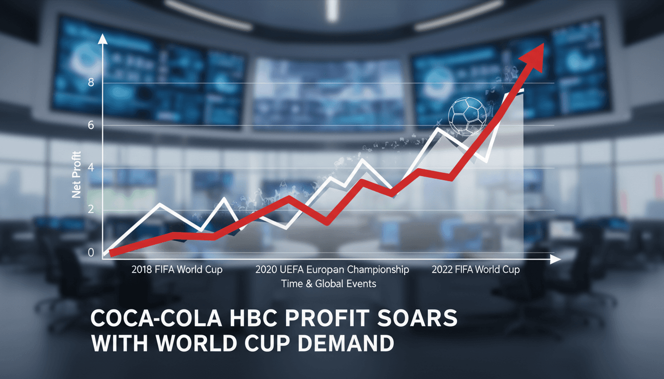 Coca-Cola HBC logo with a backdrop of a soccer field