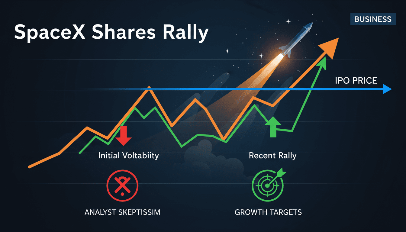 SpaceX shares performance graph showing recent rally and market fluctuations.