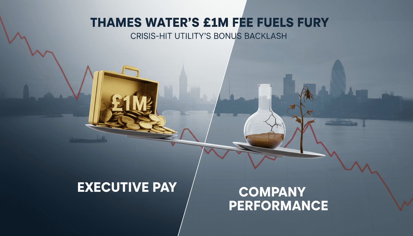 Thames Water logo with a backdrop of financial crisis imagery.