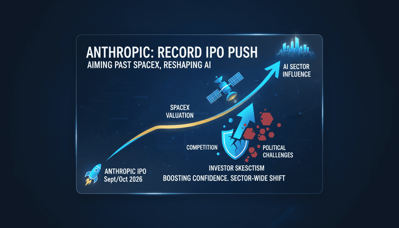 Anthropic's IPO announcement with a backdrop of AI technology.