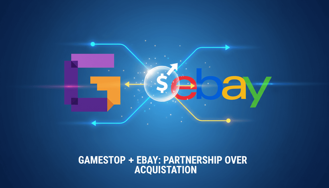 GameStop and eBay logos with a partnership concept illustration